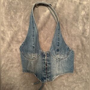 Edikted Blue Denim Halter Top